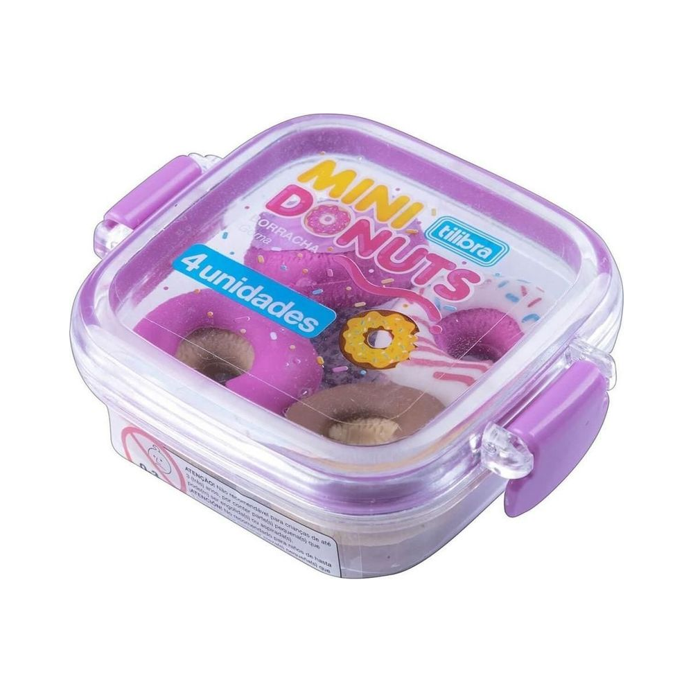Borracha Lancheira Donuts Tilibra Multicolorido 4 Unidades