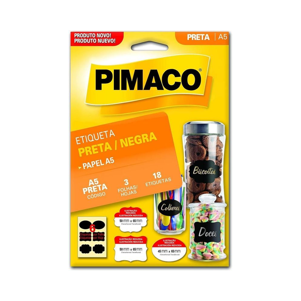 Etiqueta Adesiva A5 Pimaco Preto 18 etiquetas